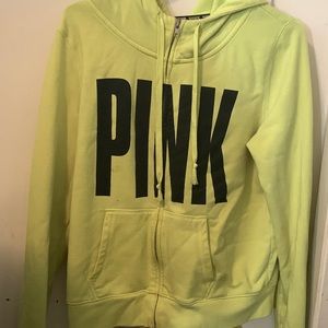 Neon green pink full zipper sweater